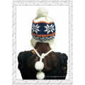 Новый зимний жаккард Lady Earflap Knitted Hat with Balls (1-3509)